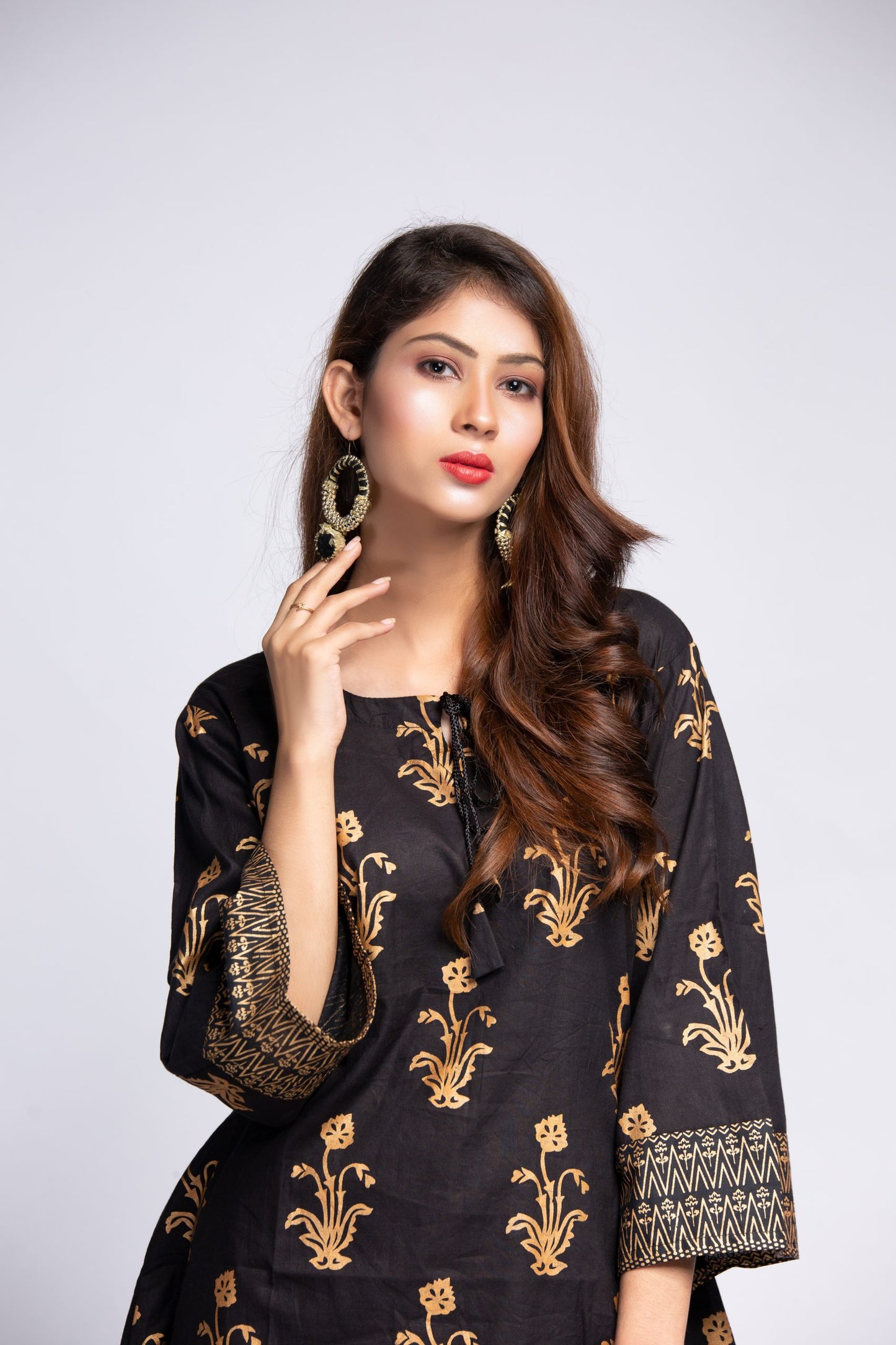 Black printed short shirt Set