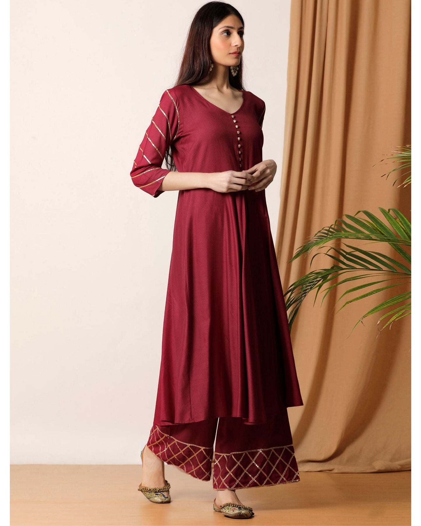 Maroon Gota Kurta And Palazzo(Optional) D208