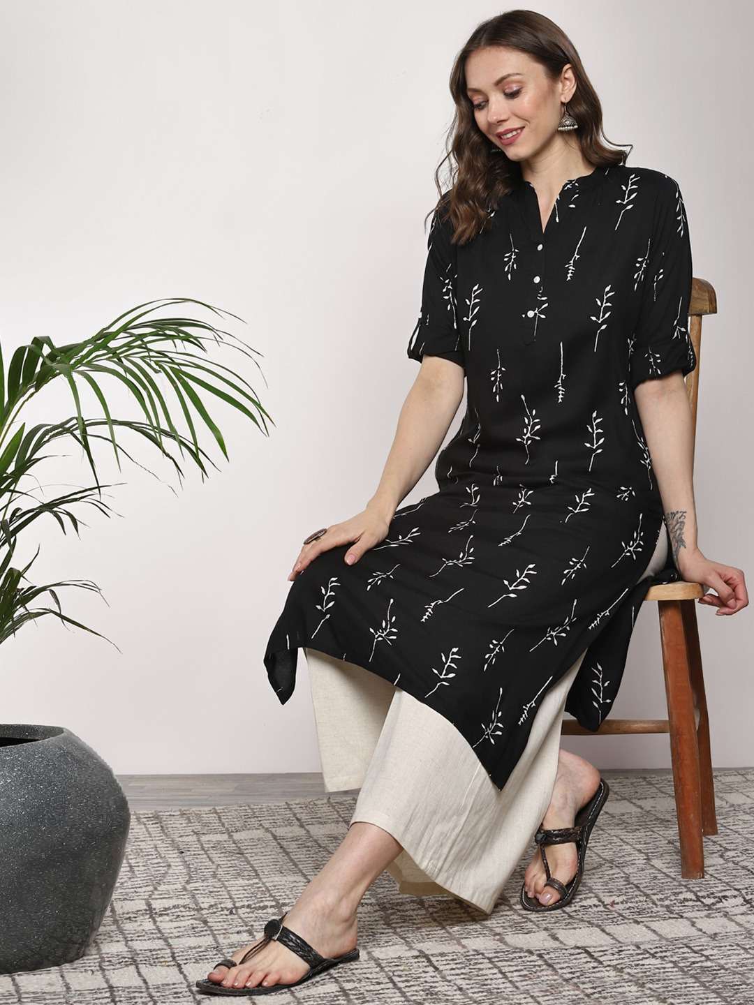 Black Printed Kurta Set D2018