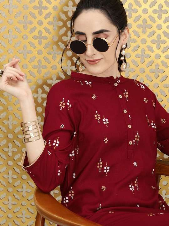 Maroon Geometric Printed Set D2016