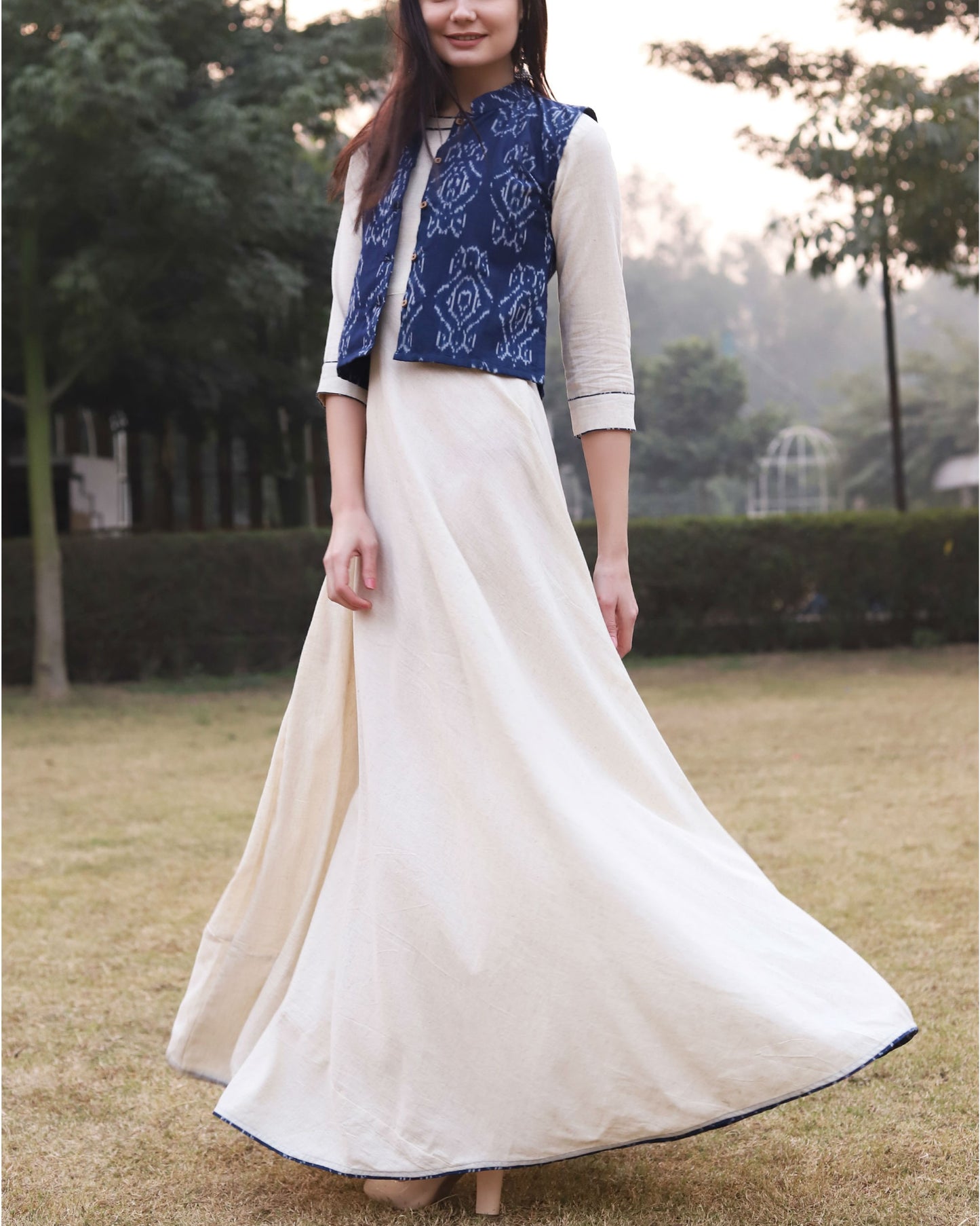White Dress With Ikat Jacket D2030