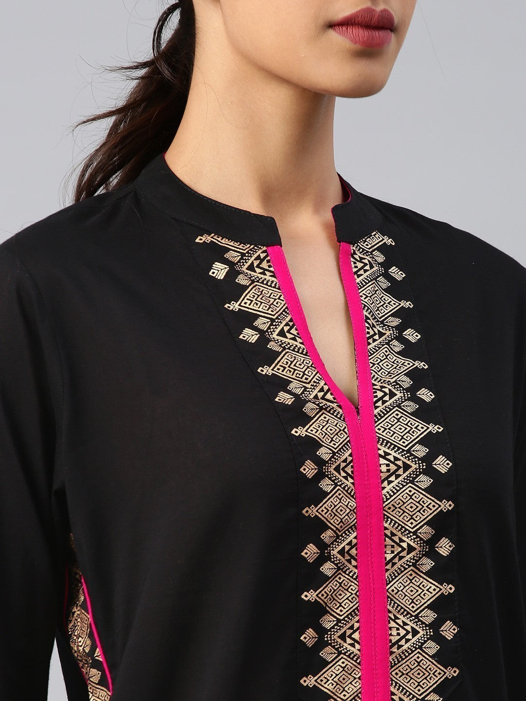 Black & pink printed kurta only D2040
