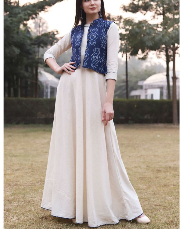White Dress With Ikat Jacket D2030 – Zeek Store - Main Image