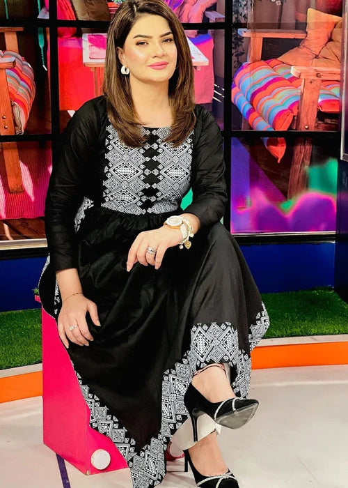 Black silver printed long kurta, Sleeves  separate attatch D2036