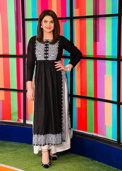 Black silver printed long kurta, Sleeves  separate attatch D2036