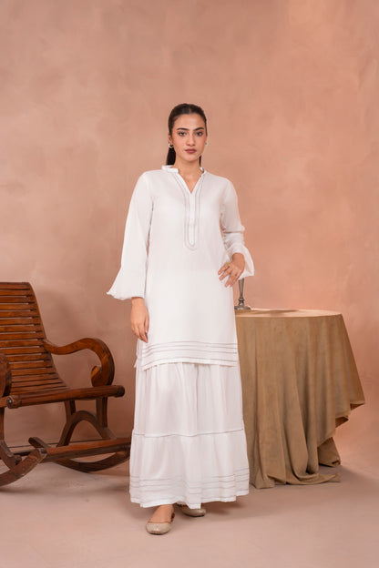 White Solid Kurta Set