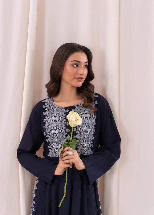 Navy Blue printed long kurta, Sleeves separate attatch D2034