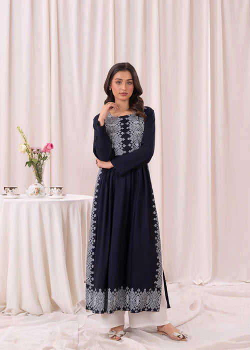 Navy Blue printed long kurta, Sleeves separate attatch D2034