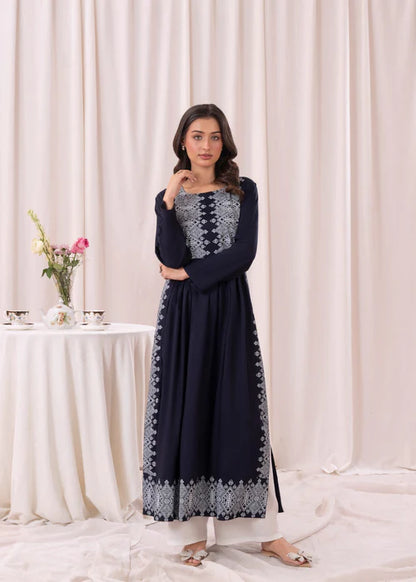 Navy Blue printed long kurta, Sleeves separate attatch D2034