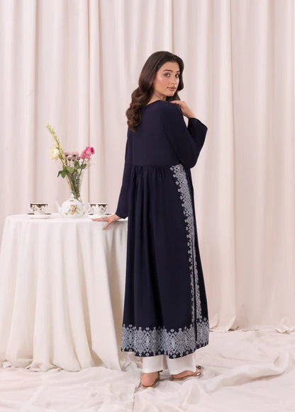 Navy Blue printed long kurta, Sleeves separate attatch D2034