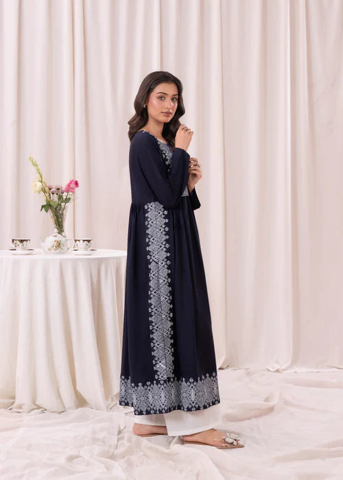 Navy Blue printed long kurta, Sleeves separate attatch D2034