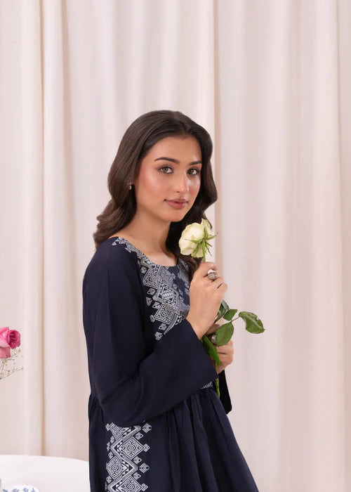 Navy Blue printed long kurta, Sleeves separate attatch D2034