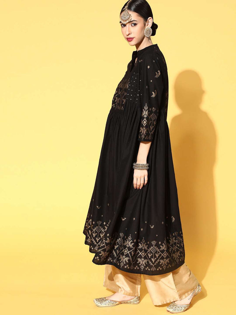 Black & Golden Geometric Print  Dress