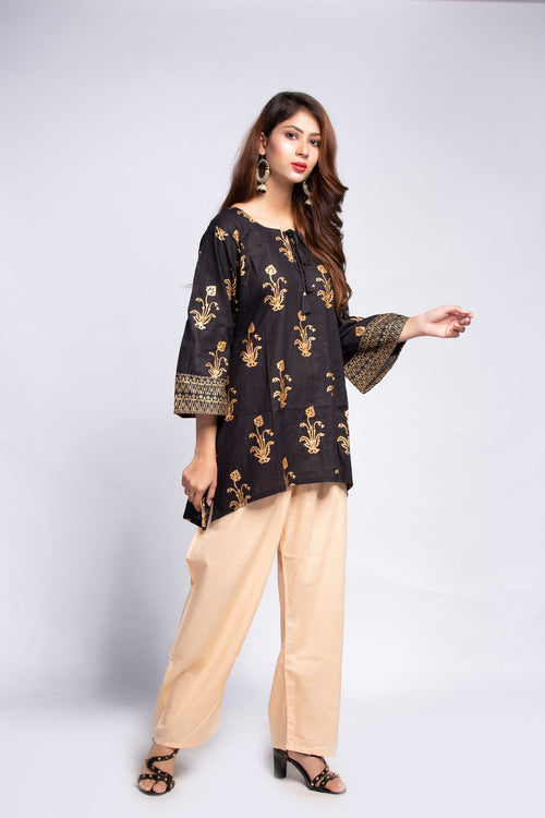 Black printed short shirt with trouser