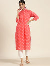 Coral Geometric Printed Pure Cotton Kurta