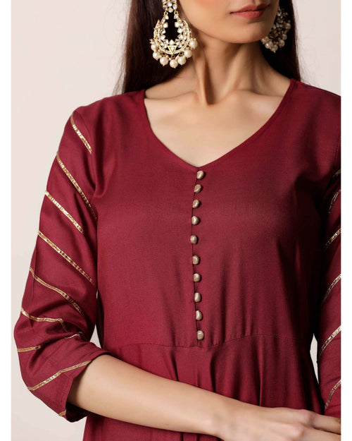 Maroon Gota Kurta And Palazzo- Set Of Two