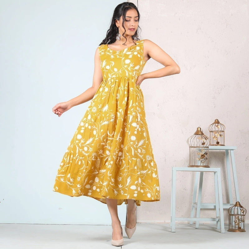 Yellow Floral Tiered Maxi separate sleeves available