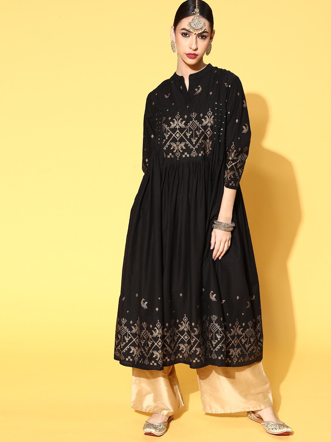 Black & Golden Geometric Print  Dress