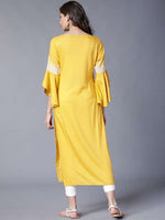 Mustard White Print Long Kurta