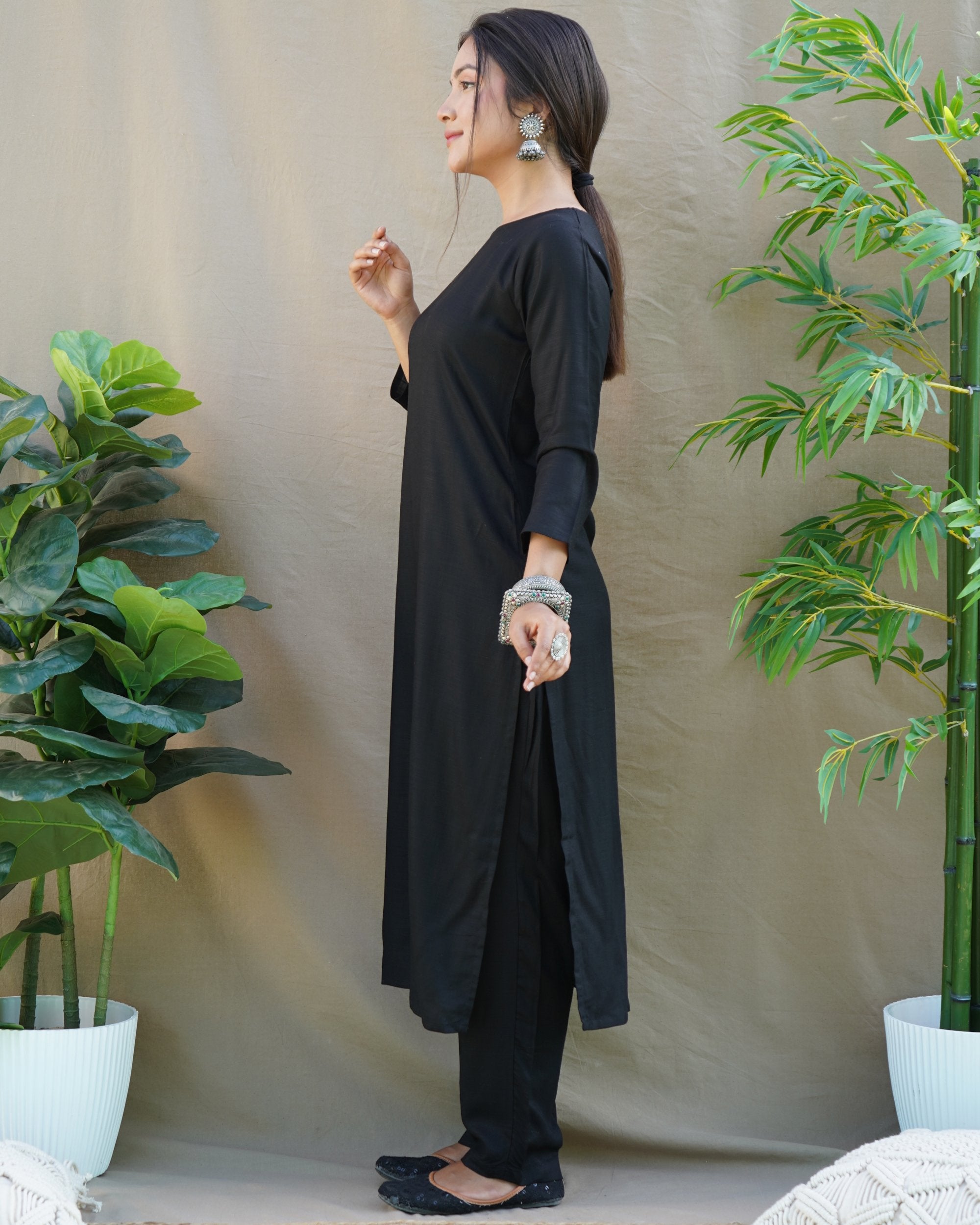 Black Flaired Pocket Kurti - Order Online