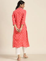 Coral Geometric Printed Pure Cotton Kurta