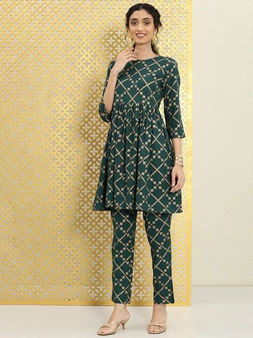 Green Printed 2 Pieces Dress