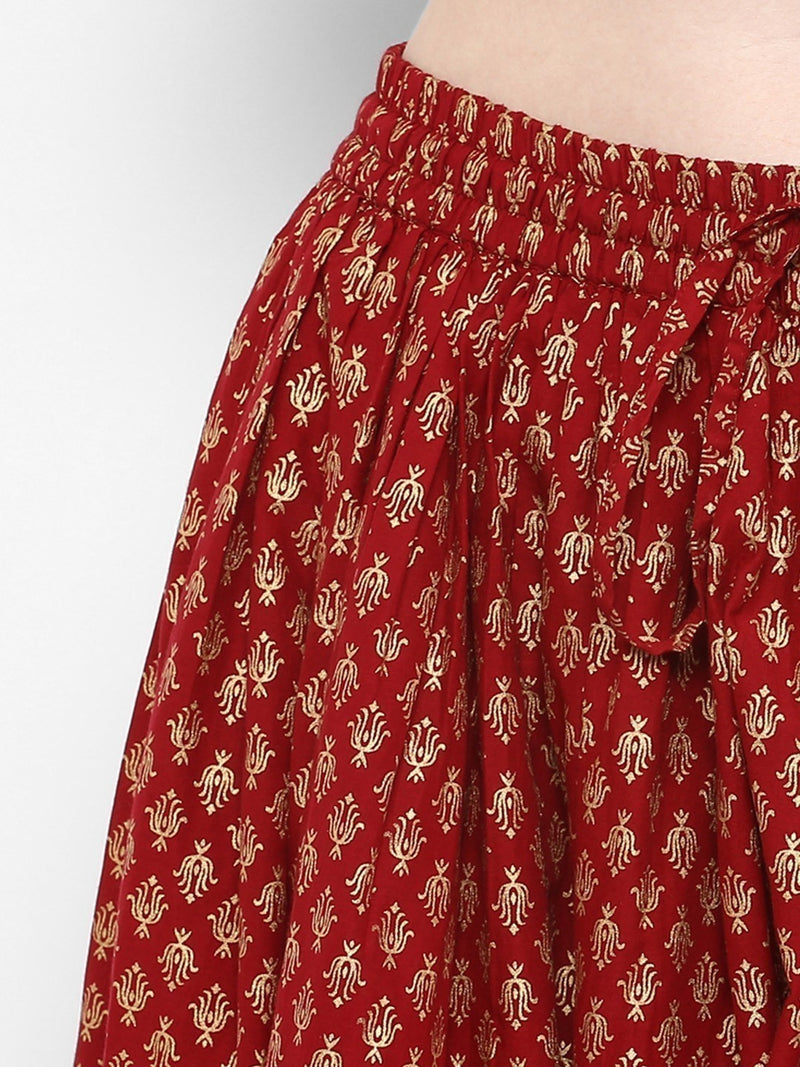 Women Maroon Printed Flared Maxi Skirt