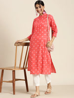 Coral Geometric Printed Pure Cotton Kurta