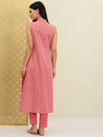 Pink & White Printed 2 Pieces Dress Sleeves separate  Available