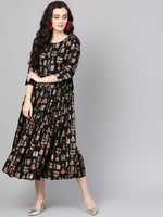 Women Black Printed Empire Dress