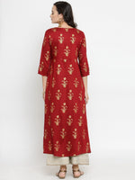 Women Red & Off-White Printed Kurta with Palazzos