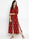 Women Red & Off-White Printed Kurta with Palazzos