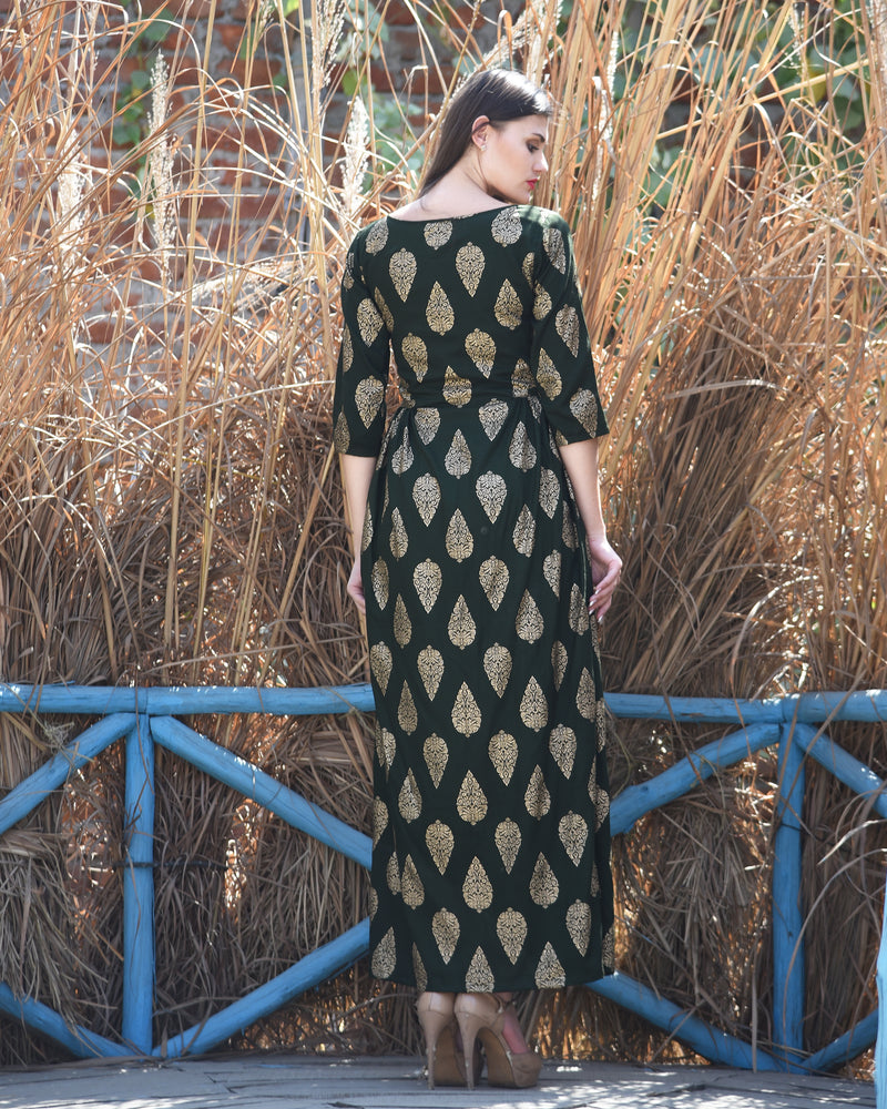 Green Side Pleated Dress