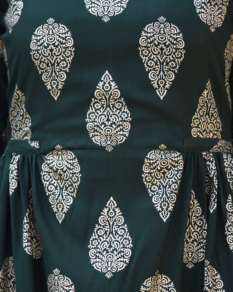 Green Side Pleated Dress