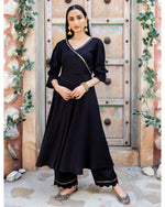 Black Flared Angrakha Set - Set Of Two