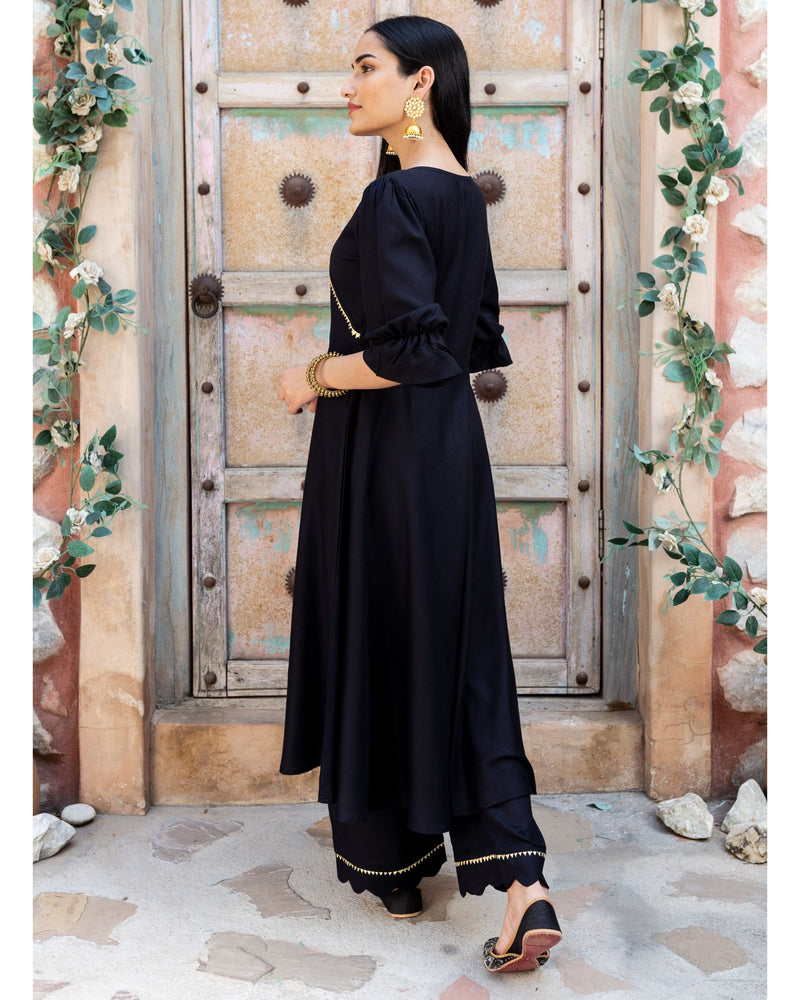 Black Flared Angrakha Set - Set Of Two