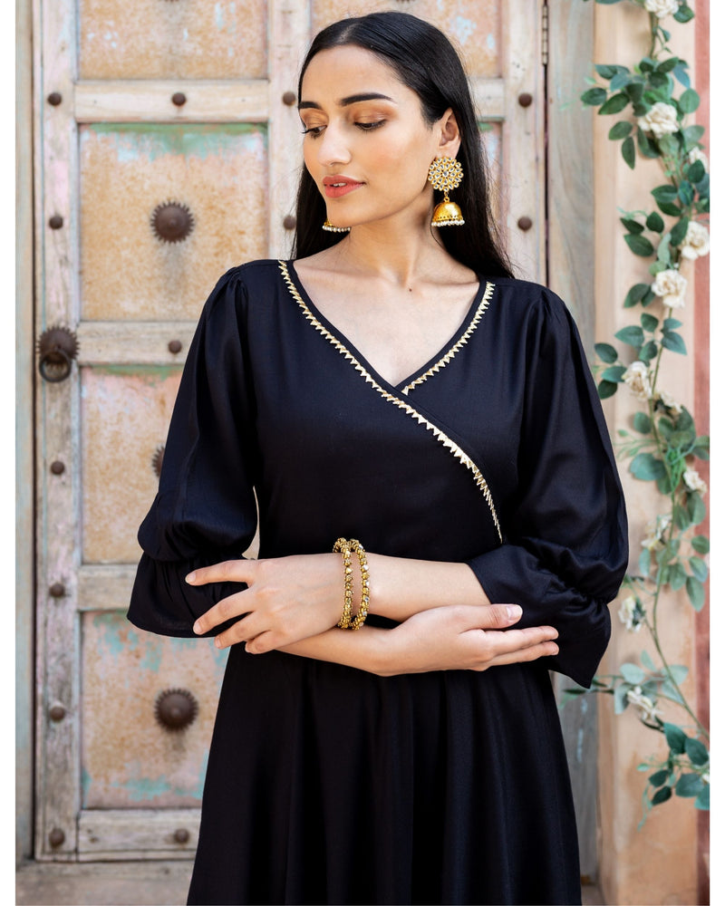 Black Flared Angrakha Set - Set Of Two