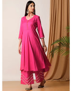 Pink Flared Kurta And Palazzo