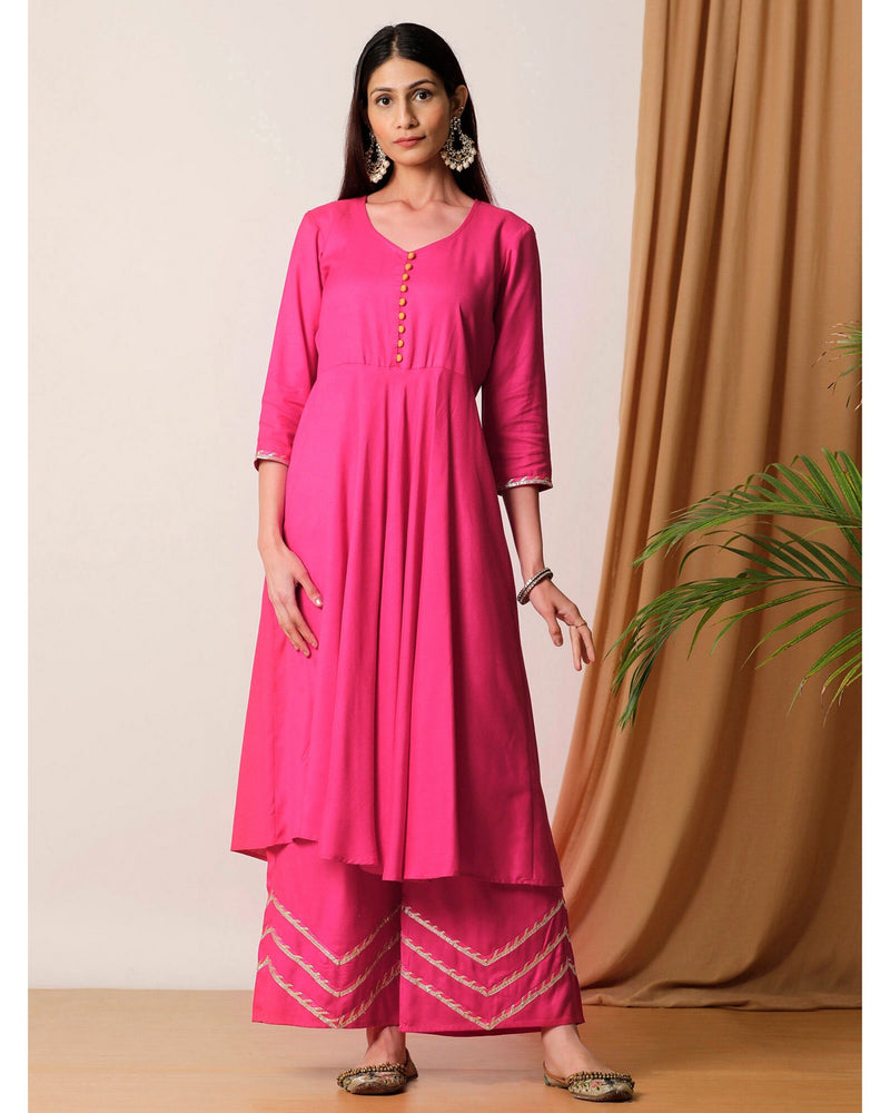 Pink Flared Kurta And Palazzo