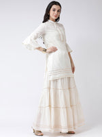 White Solid Kurta with Skirt