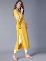 Mustard White Print Long Kurta