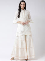 White Solid Kurta with Skirt