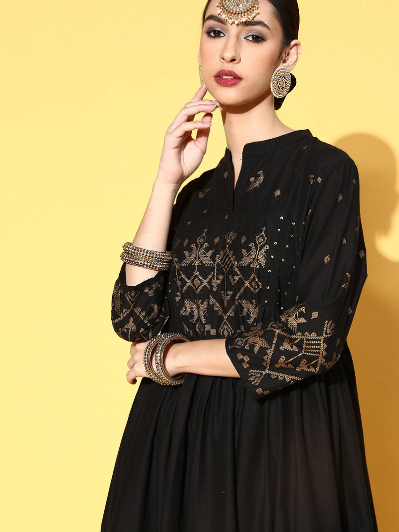 Black & Golden Geometric Print  Dress