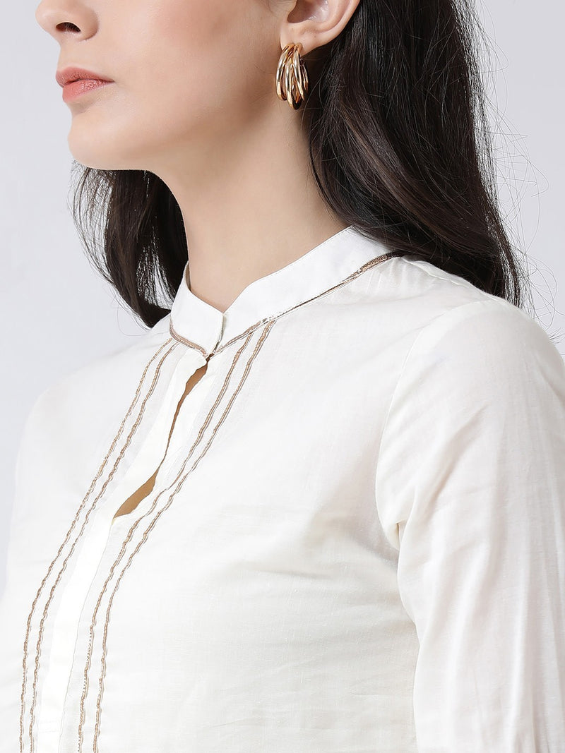 White Solid Kurta with Skirt