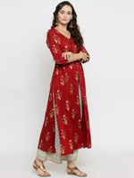 Women Red & Off-White Printed Kurta with Palazzos