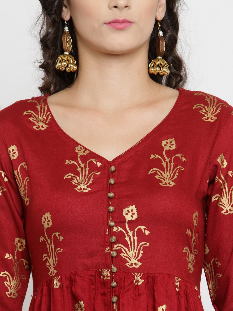 Women Red & Off-White Printed Kurta with Palazzos