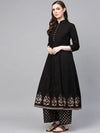 Black Print Border Frock With Trouser
