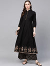 Black Print Border Frock With Trouser