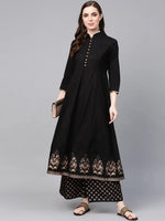 Black Print Border Frock With Trouser