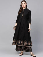 Black Print Border Frock Set